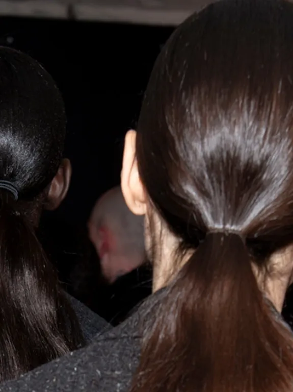 Victoria Beckham's Paris Fashion Week Show photoshoot – three women with their hair in ponytails